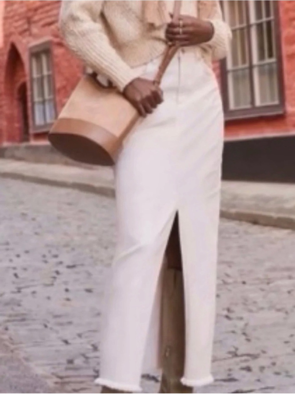 LOFT Ivory Zip-Front Denim Skirt